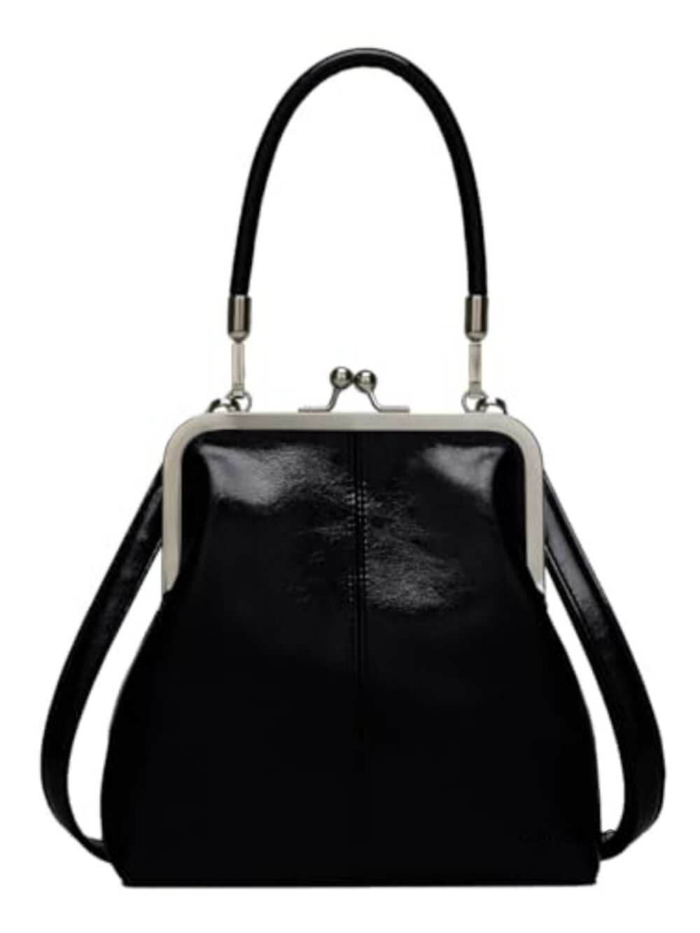 PU Leather Kiss Lock Crossbody Bag Slouchy Top Handle Purse Hobo Tote